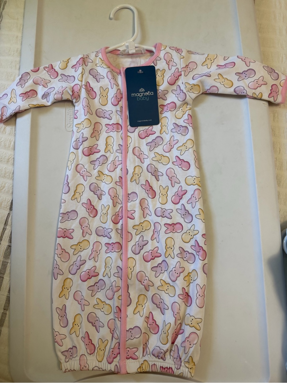 Magnolia Baby Pastel Bunny Sleep Sack Gown - Pink Trim